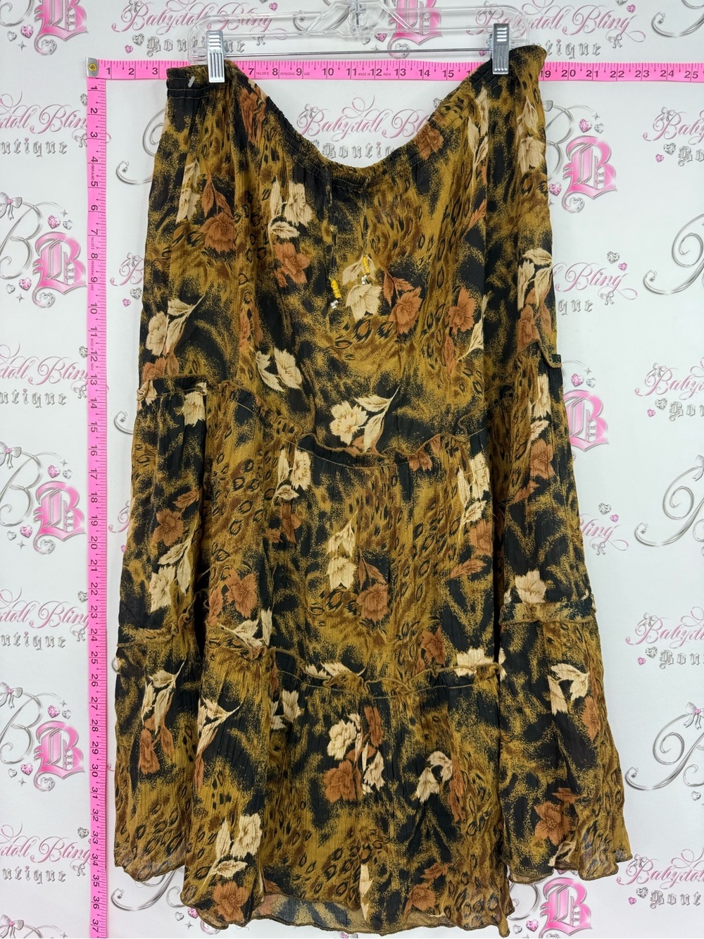 Wardrobe Essentials skirt Rayon Printed Top in Mustard and Black